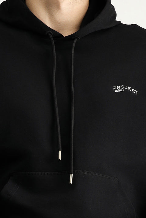 Black Hooded Printed Cotton Sweatshirt