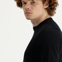 Siyah Bisiklet Yaka Slim Fit Dar Kesim Keten Triko Kazak