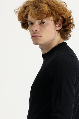  Siyah Bisiklet Yaka Slim Fit Dar Kesim Pamuklu Keten Triko Kazak-Ki??l?