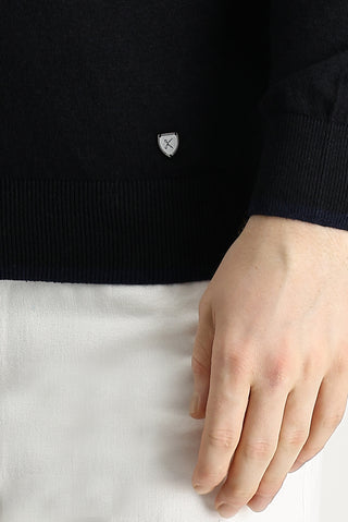  Siyah Bisiklet Yaka Slim Fit Dar Kesim Pamuklu Keten Triko Kazak-Ki??l?