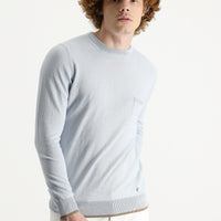 Açık Mavi Bisiklet Yaka Slim Fit Dar Kesim Pamuklu Keten Triko Kazak