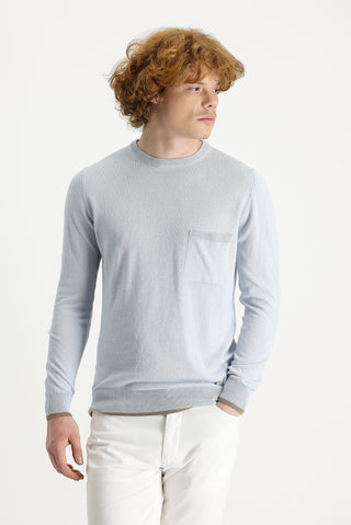  Açık Mavi Bisiklet Yaka Slim Fit Dar Kesim Keten Triko Kazak