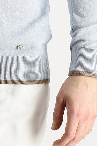  Açık Mavi Bisiklet Yaka Slim Fit Dar Kesim Keten Triko Kazak