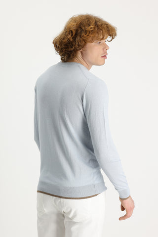  Açık Mavi Bisiklet Yaka Slim Fit Dar Kesim Keten Triko Kazak