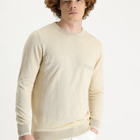 Orta Bej Bisiklet Yaka Slim Fit Dar Kesim Pamuklu Keten Triko Kazak