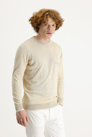  Orta Bej Bisiklet Yaka Slim Fit Dar Kesim Pamuklu Keten Triko Kazak