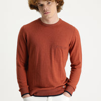 Kiremit Bisiklet Yaka Slim Fit Dar Kesim Pamuklu Keten Triko Kazak