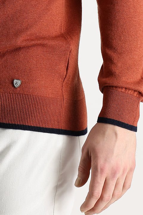 Kiremit Bisiklet Yaka Slim Fit Dar Kesim Pamuklu Keten Triko Kazak