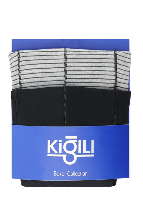 Siyah 2'li Desenli Pamuklu Boxer Seti