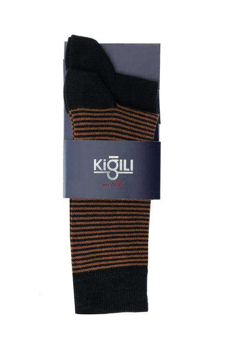 Koyu Siyah 2'li Desenli Pamuklu Çorap Seti