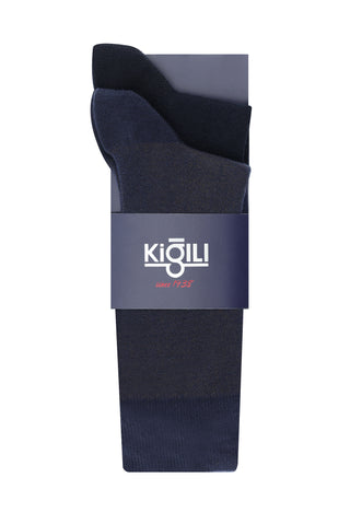  Koyu Lacivert 2'li Desenli Çorap Seti