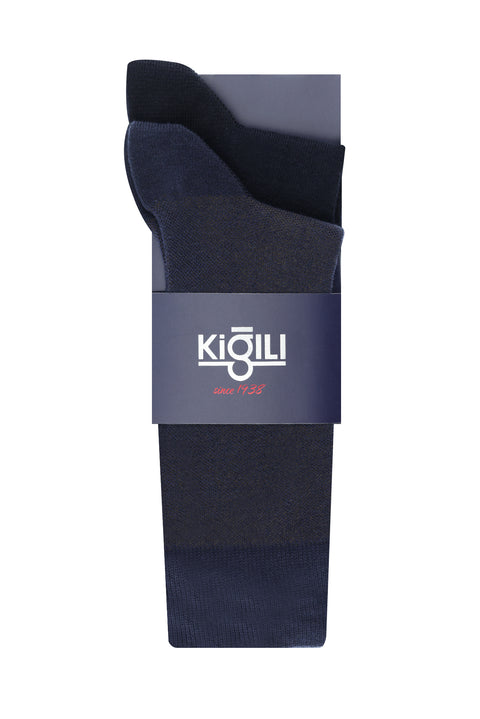 Koyu Lacivert 2'li Desenli Çorap Seti