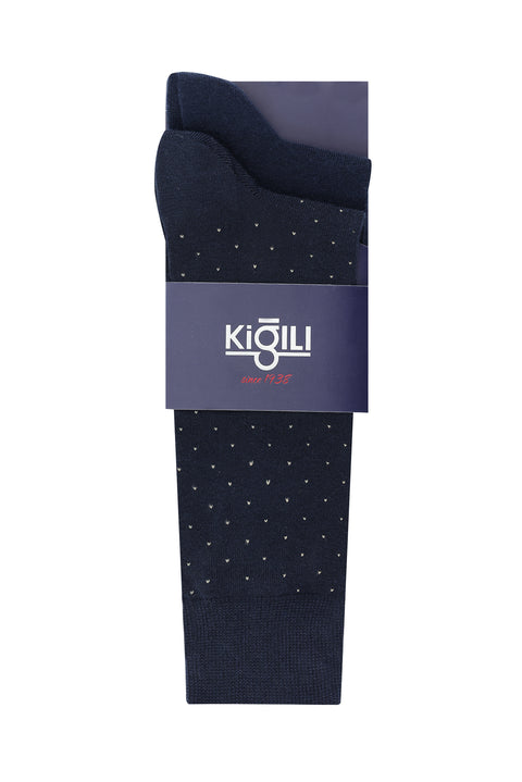 Orta Lacivert 2'li Desenli Çorap Seti