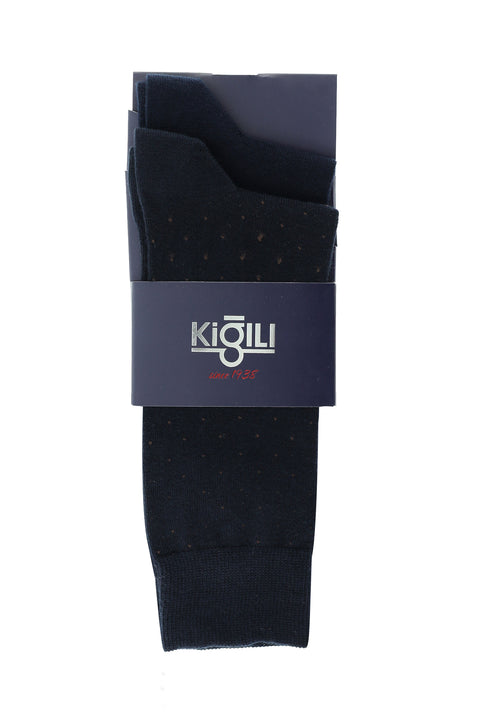 Orta Lacivert 2'li Desenli Çorap Seti