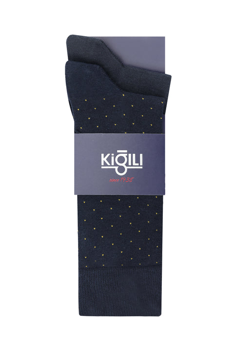 Orta Lacivert 2'li Desenli Çorap