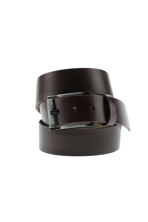 Koyu Kahve Spor Desenli Deri Kemer