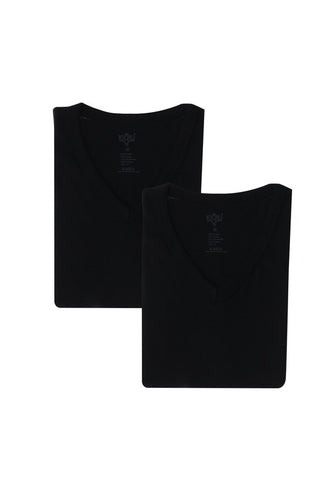  Siyah 2'li V Yaka Pamuk Atlet Seti