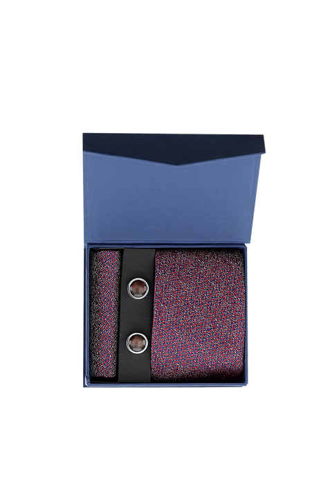 Açık Bordo 3'lü Kravat & Mendil & Kol Düğmesi Seti