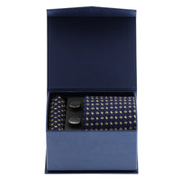 Koyu Lacivert 3'lü Kravat & Mendil & Kol Düğmesi Seti