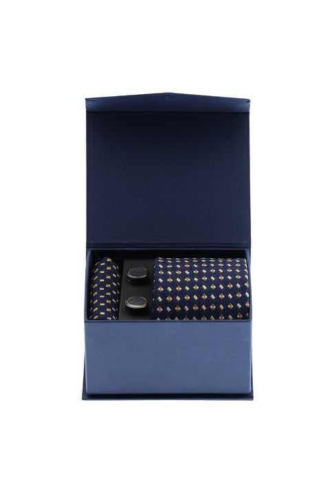 Koyu Lacivert 3'lü Kravat & Mendil & Kol Düğmesi Seti