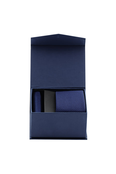 Orta Lacivert 2'li Kravat Mendil Seti