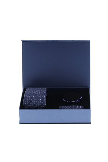  Koyu Lacivert 3'lü Kravat Mendil Bileklik Set