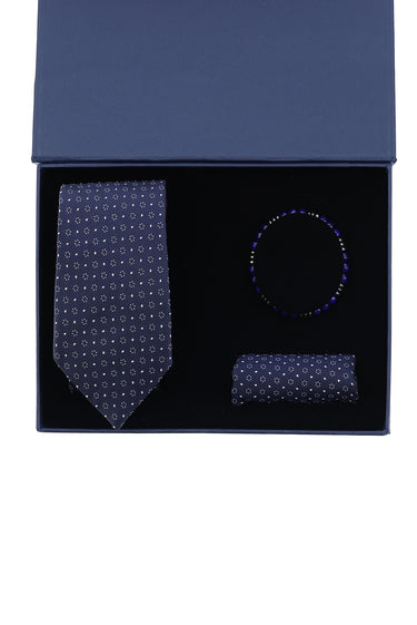 Koyu Lacivert 3'lü Kravat Mendil Bileklik Set