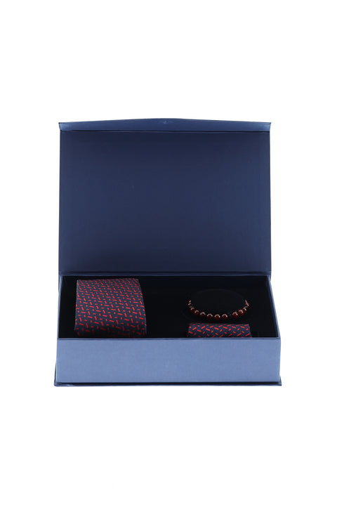 Kırmızı 3'lü Kravat & Mendil & Bileklik Seti