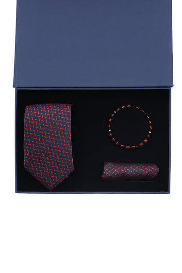 Kırmızı 3'lü Kravat & Mendil & Bileklik Seti