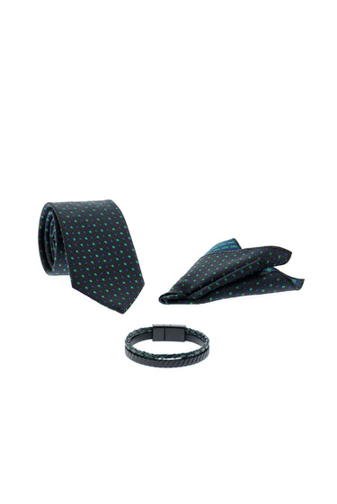  Zümrüt Yeşili 3'lü Kravat & Mendil & Bileklik Seti