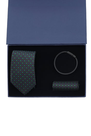 Zümrüt Yeşili 3'lü Kravat & Mendil & Bileklik Seti