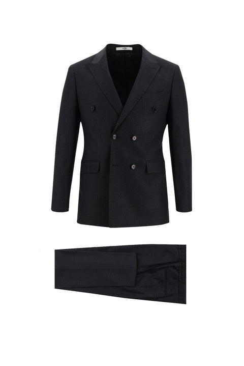 Siyah 6 Drop Regular Fit Standart Kesim Kruvaze Beli Lastikli İpli Çizgili Takım Elbise