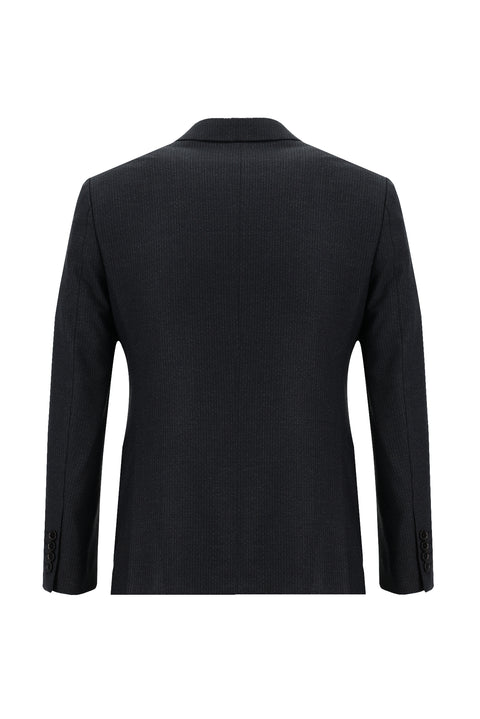 Siyah 7 Drop Slim Fit Dar Kesim Kruvaze Beli Lastikli İpli Çizgili Takım Elbise