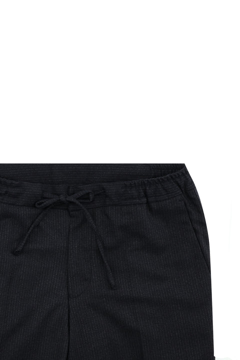 Siyah 6 Drop Regular Fit Standart Kesim Kruvaze Beli Lastikli İpli Çizgili Takım Elbise