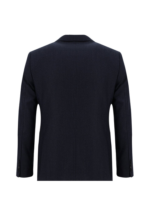 Koyu Lacivert 7 Drop Slim Fit Dar Kesim Kruvaze Beli Lastikli İpli Çizgili Takım Elbise