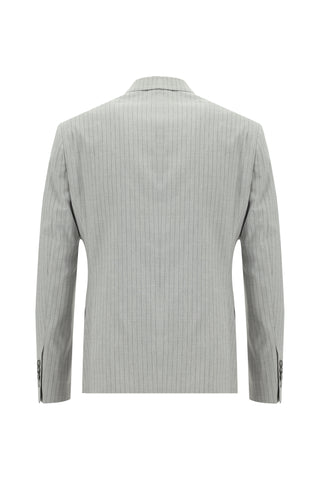  Orta Gri 7 Drop Slim Fit Dar Kesim Kruvaze Beli Lastikli İpli Çizgili Keten Karışımlı Takım Elbise