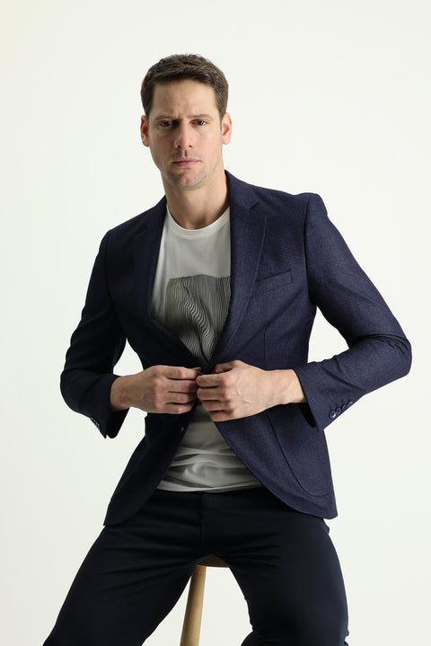 Dark Navy 7 Drop Slim Fit Patterned Jacket