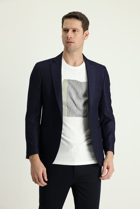 Dark Navy 7 Drop Slim Fit Patterned Jacket