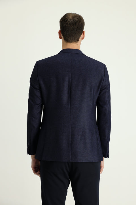 Dark Navy 7 Drop Slim Fit Patterned Jacket