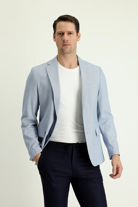 Açık Mavi 7 Drop Slim Fit Dar Kesim Desenli Spor Ceket