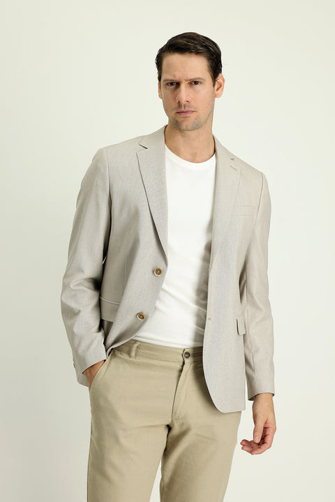 Medium Beige 6 Drop Regular Fit Patterned Sport Jacket