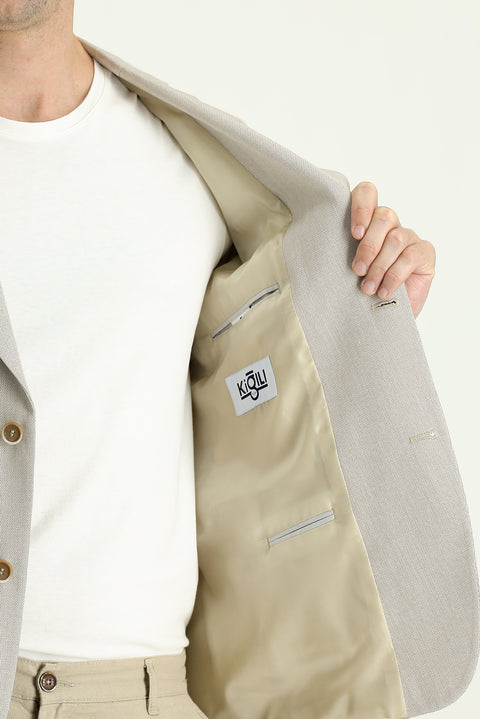 Medium Beige 6 Drop Regular Fit Patterned Sport Jacket