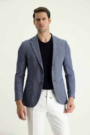 Orta Lacivert Slim Fit Dar Kesim Desenli Spor Ceket