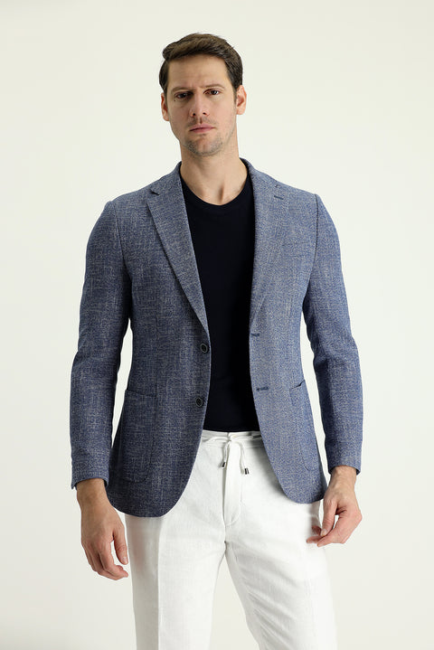 Orta Lacivert 7 Drop Slim Fit Dar Kesim Desenli Spor Ceket