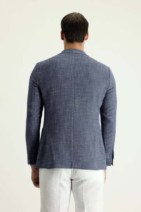 Orta Lacivert 8 Drop Muscle Fit Uzun Atletik Kesim Desenli Spor Ceket