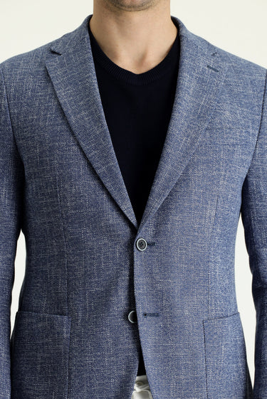 Orta Lacivert Slim Fit Dar Kesim Desenli Spor Ceket