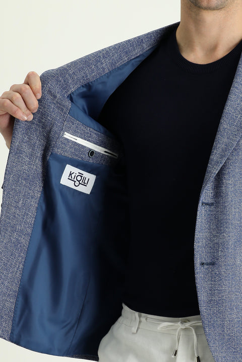 Orta Lacivert 7 Drop Slim Fit Dar Kesim Desenli Spor Ceket