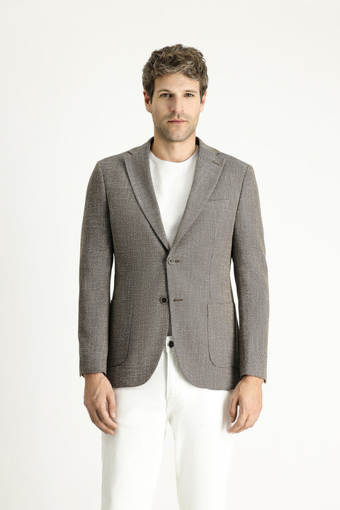 Açık Kahve  7 Drop Slim Fit Dar Kesim Desenli Spor Ceket