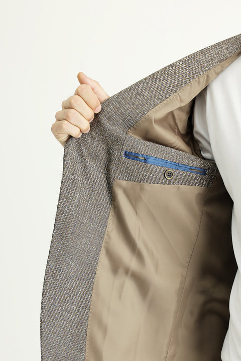 Açık Kahve  8 Drop Muscle Fit Uzun Atletik Kesim Desenli Spor Ceket