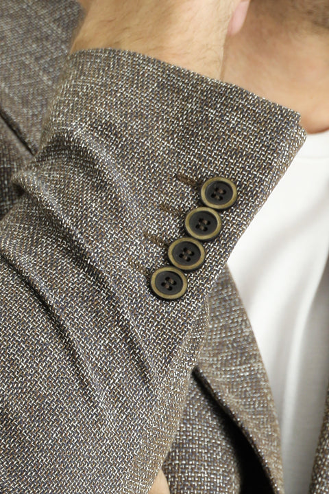 Açık Kahve  8 Drop Muscle Fit Uzun Atletik Kesim Desenli Spor Ceket